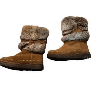 Bear paw faux rabbit fur boots